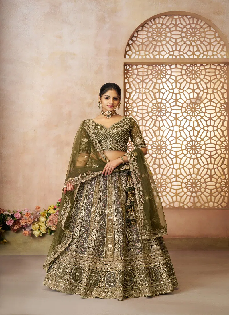 Kf 04 Mehendi Soft Net Gorgeous Bridal Lehenga Wholesale Suppliers In Mumbai